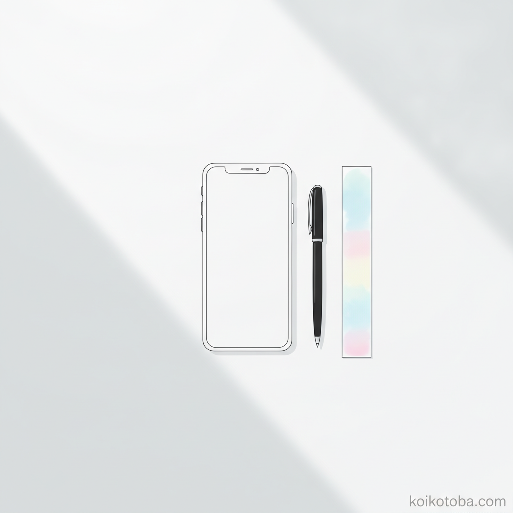 机の上のスマートフォンと短冊と筆記具の俯瞰イラスト