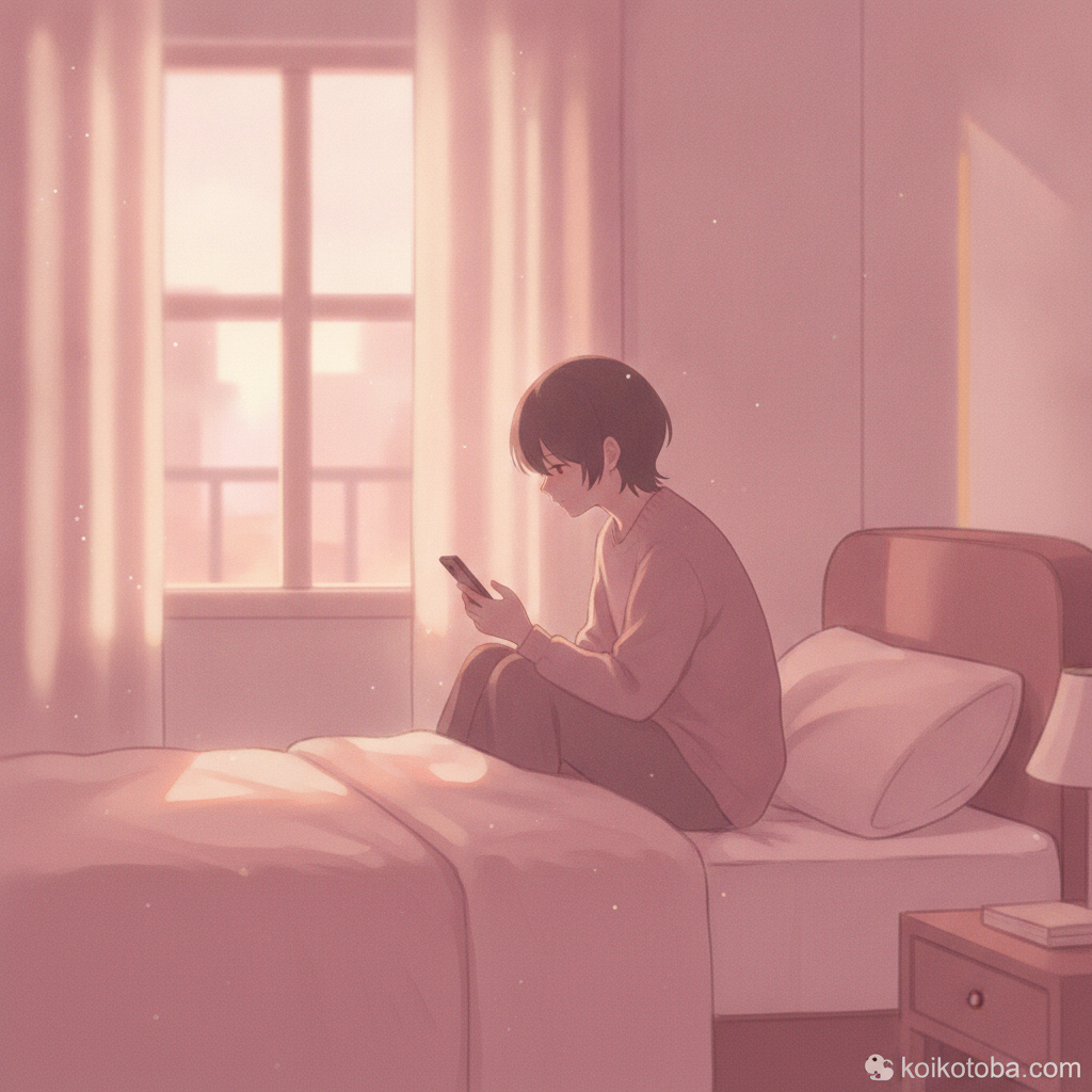 スマホを見つめて切ない気持ちになっている人物のイラスト