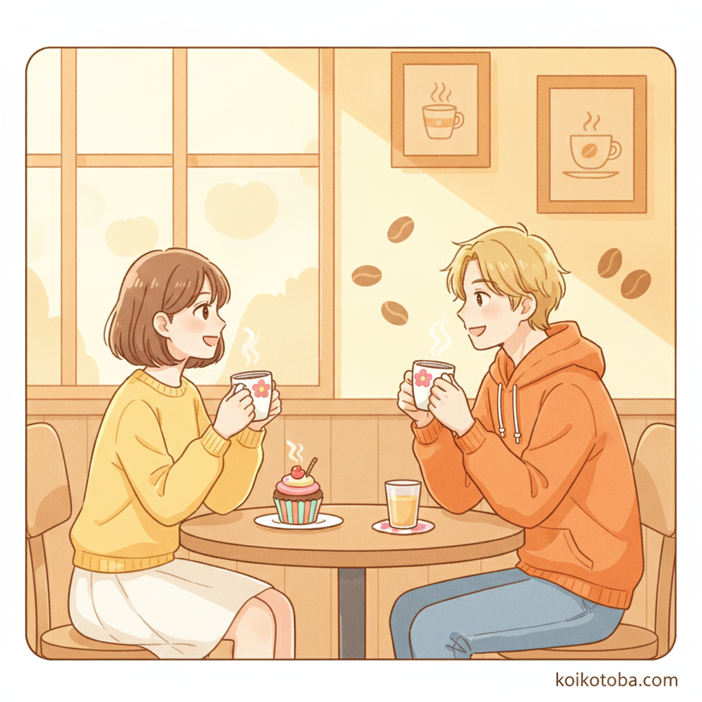 カフェで楽しそうに会話する2人