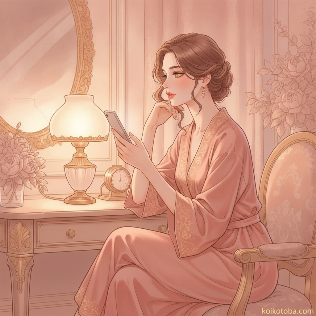 スマートフォンを手に物思いにふける女性のイラスト