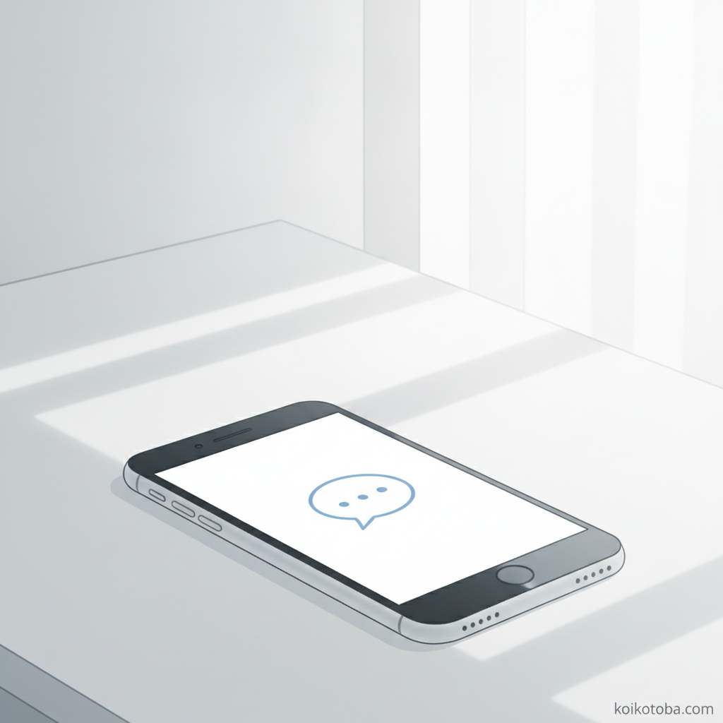 机の上に置かれたスマートフォンとLINEのイメージイラスト
