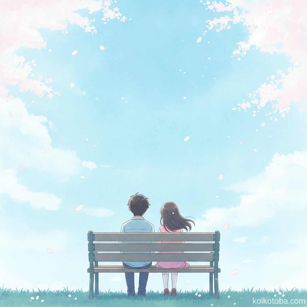 ベンチに並んで座る二人のイラスト