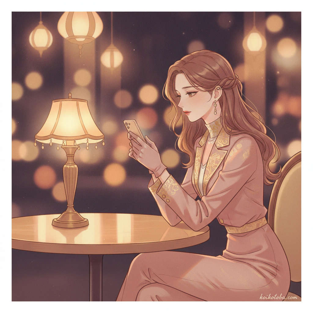 カフェでスマホを持ちながら物思いにふける女性のイラスト