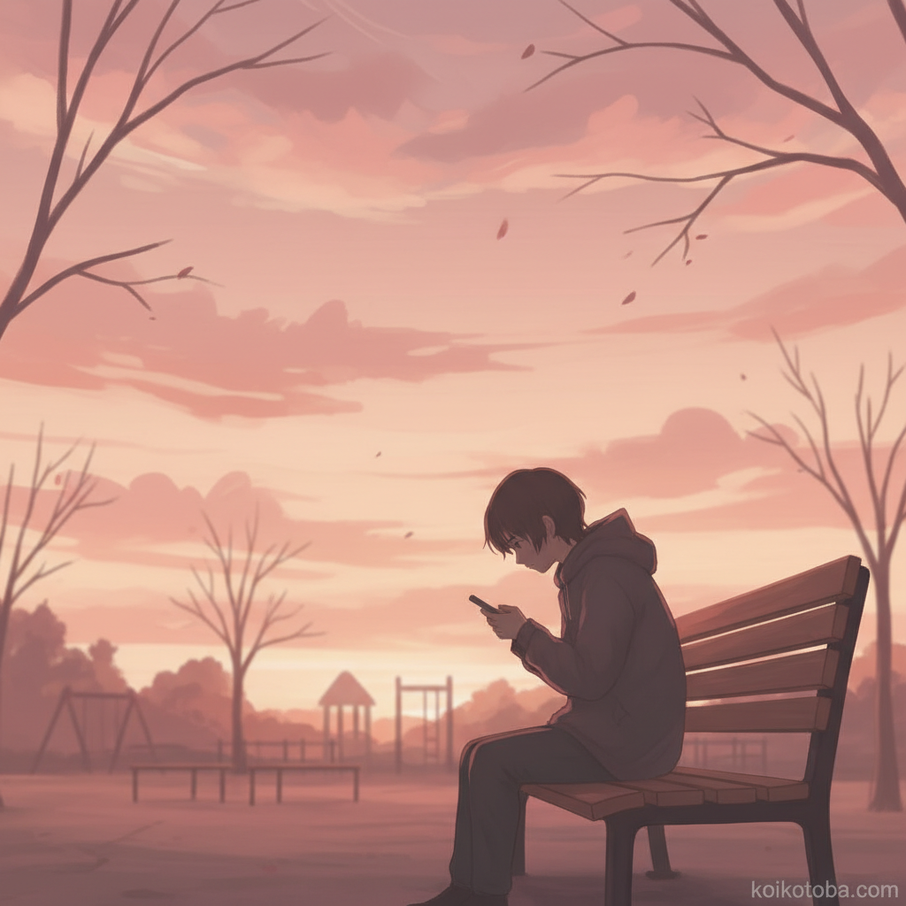告白を前に緊張しながらスマホを握る人物のイラスト