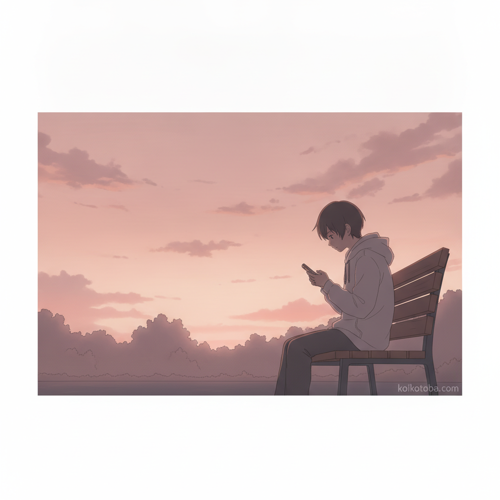 告白を前に緊張しながらスマホを握る人物のイラスト