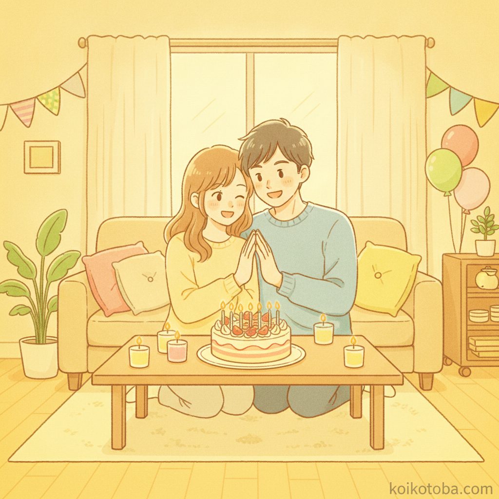 おうちで記念日をお祝いするカップル