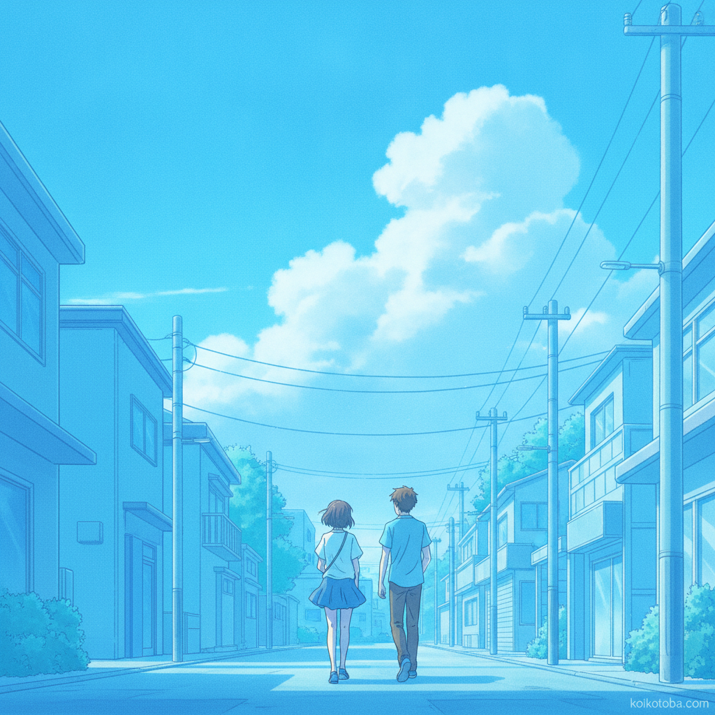 並んで歩く二人の後ろ姿のイラスト