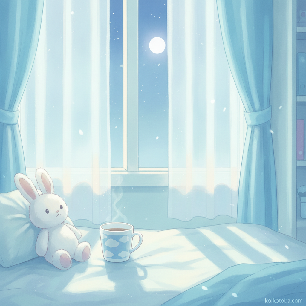 月明かりが差し込む静かな夜の部屋のイラスト
