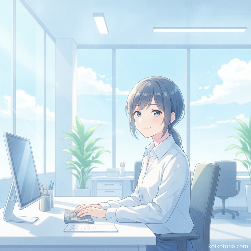 職場で気になる人を意識する穏やかなオフィスの情景