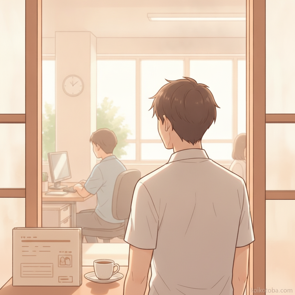 職場で穏やかに挨拶を交わす様子のイラスト