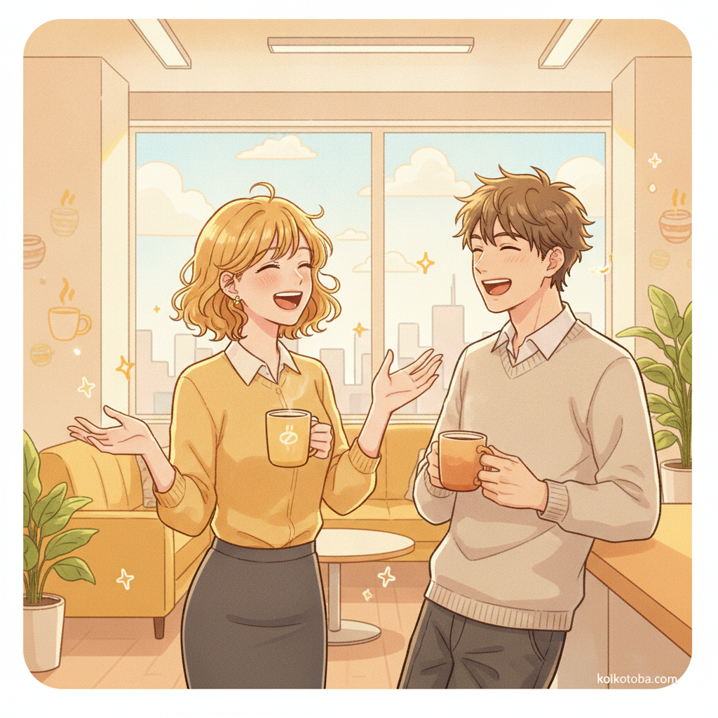 休憩中に楽しく会話する同僚のイラスト