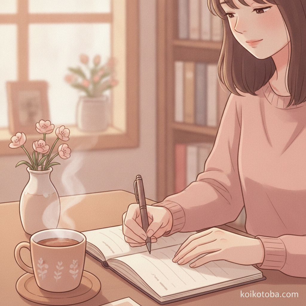 ノートに気持ちを書き出す手元のイラスト