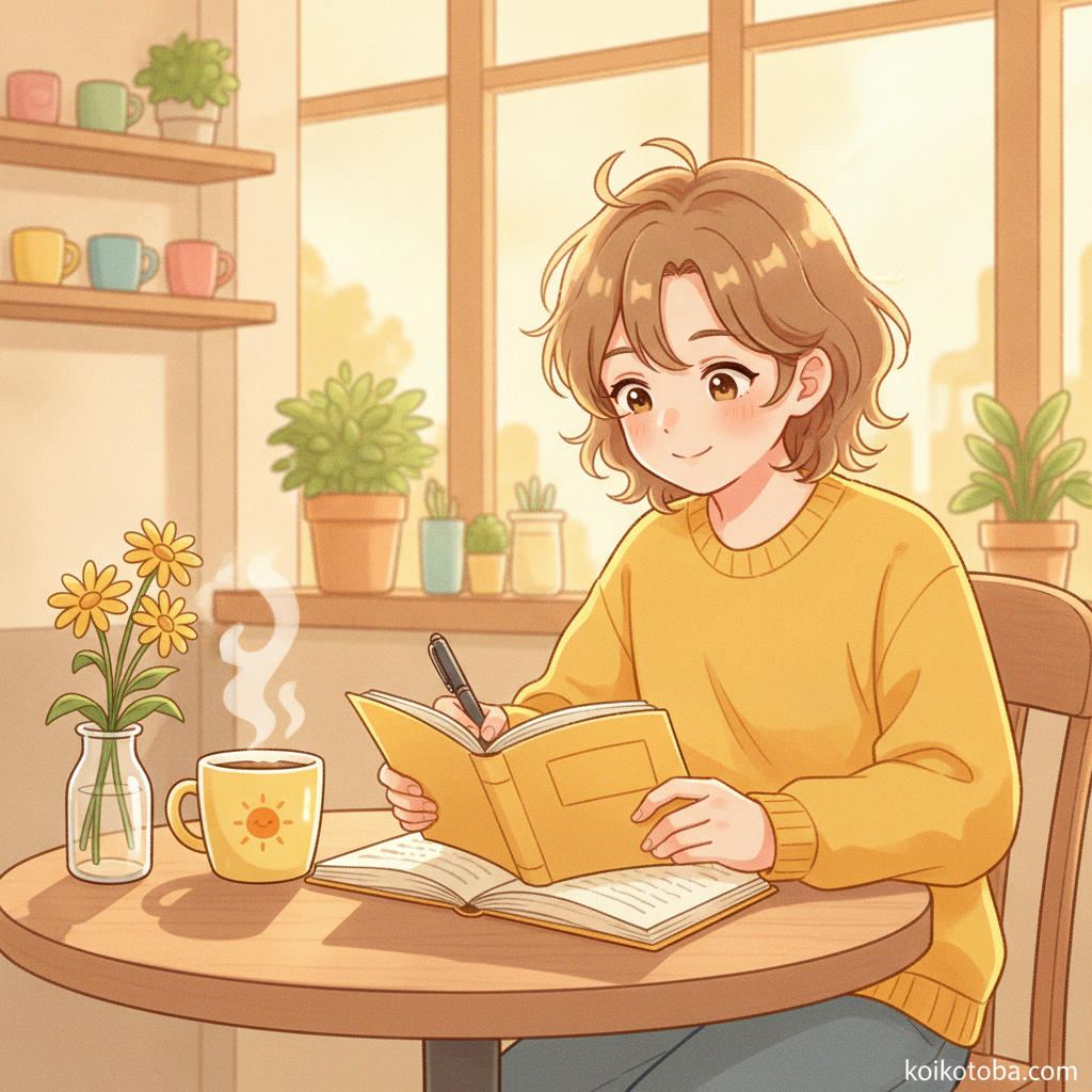 ノートに気持ちを書き出している人物のイラスト