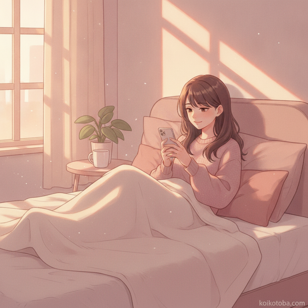 スマホを見つめる女性のやわらかいイラスト