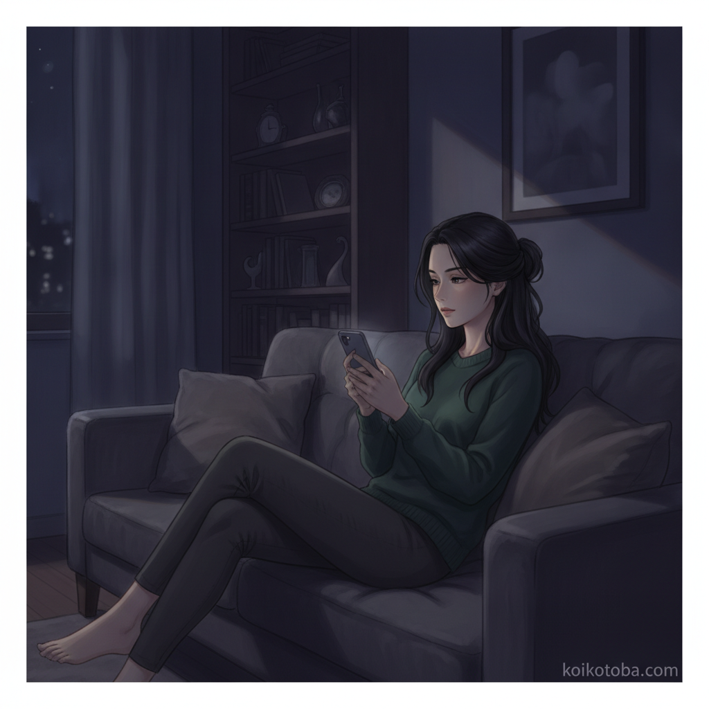 スマホを見つめる女性のイラスト