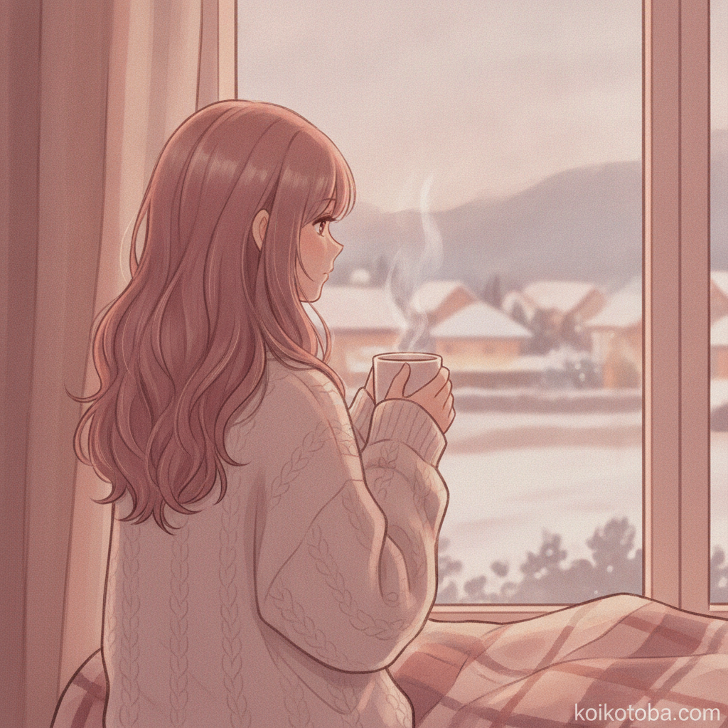 窓辺で物思いにふける女性のイラスト