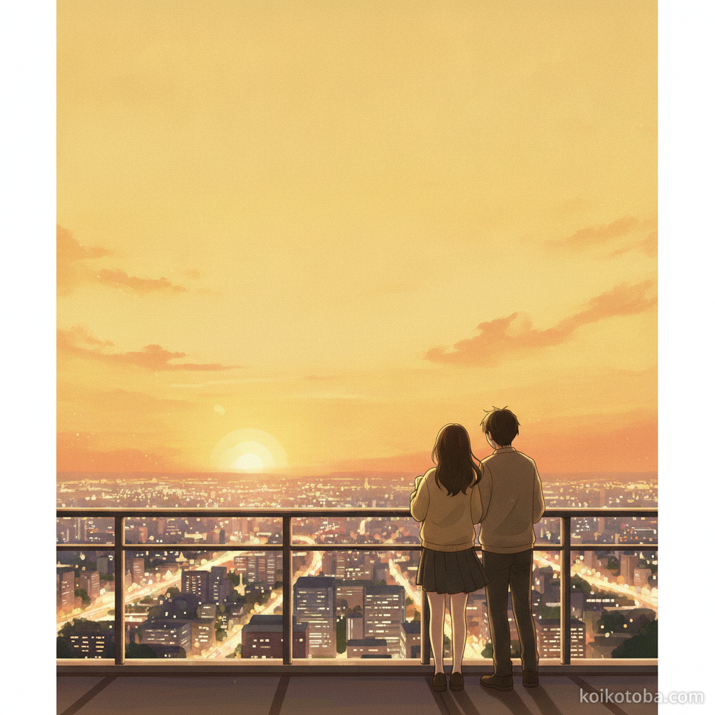 夜景スポットで記念日を過ごすカップルのイラスト