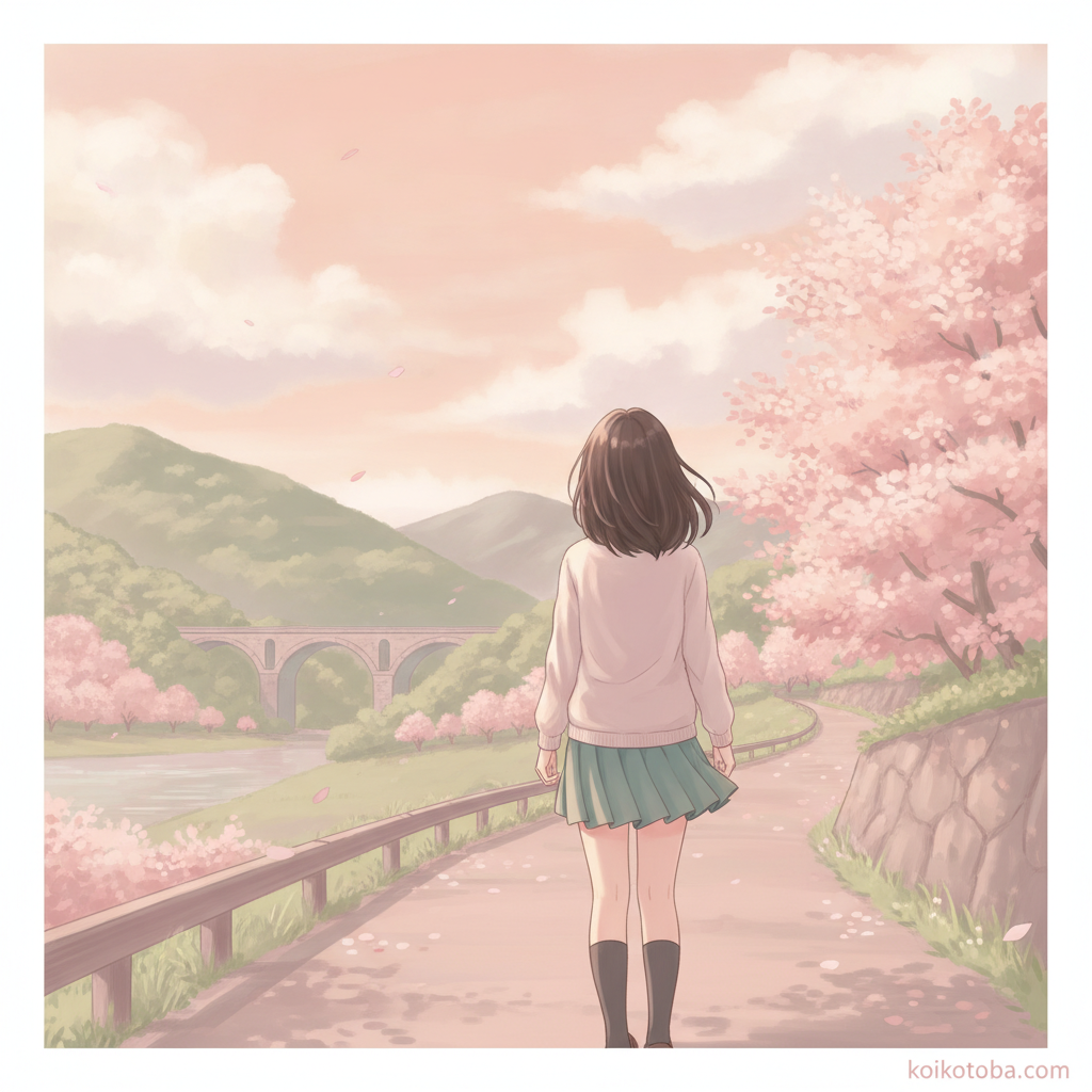 新しい道を歩き始める女性の後ろ姿のイラスト