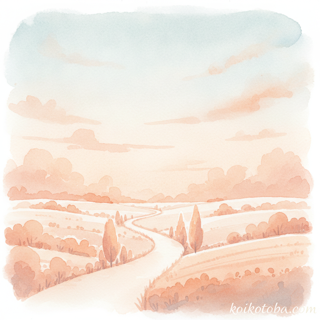 夕暮れの空と穏やかな道が続く風景のイラスト