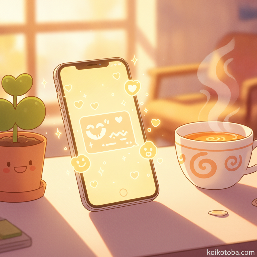 帰宅後のLINEメッセージ通知とハートのイラスト
