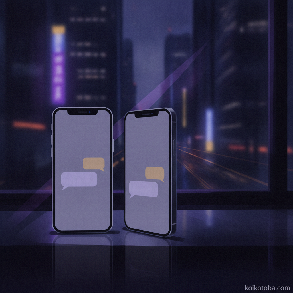 二台のスマートフォンが並ぶ夜——LINEのやりとりと距離感を表すイメージ