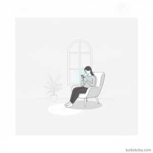 深夜にスマホの画面を見つめる人のミニマルなイラスト