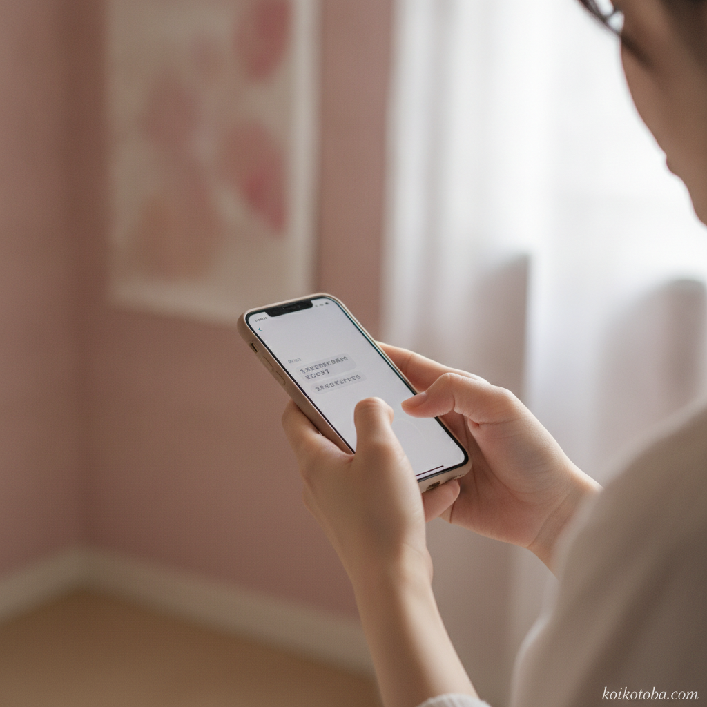 喧嘩後に仲直りLINEを送ろうとしてスマートフォンを持つ女性の手元