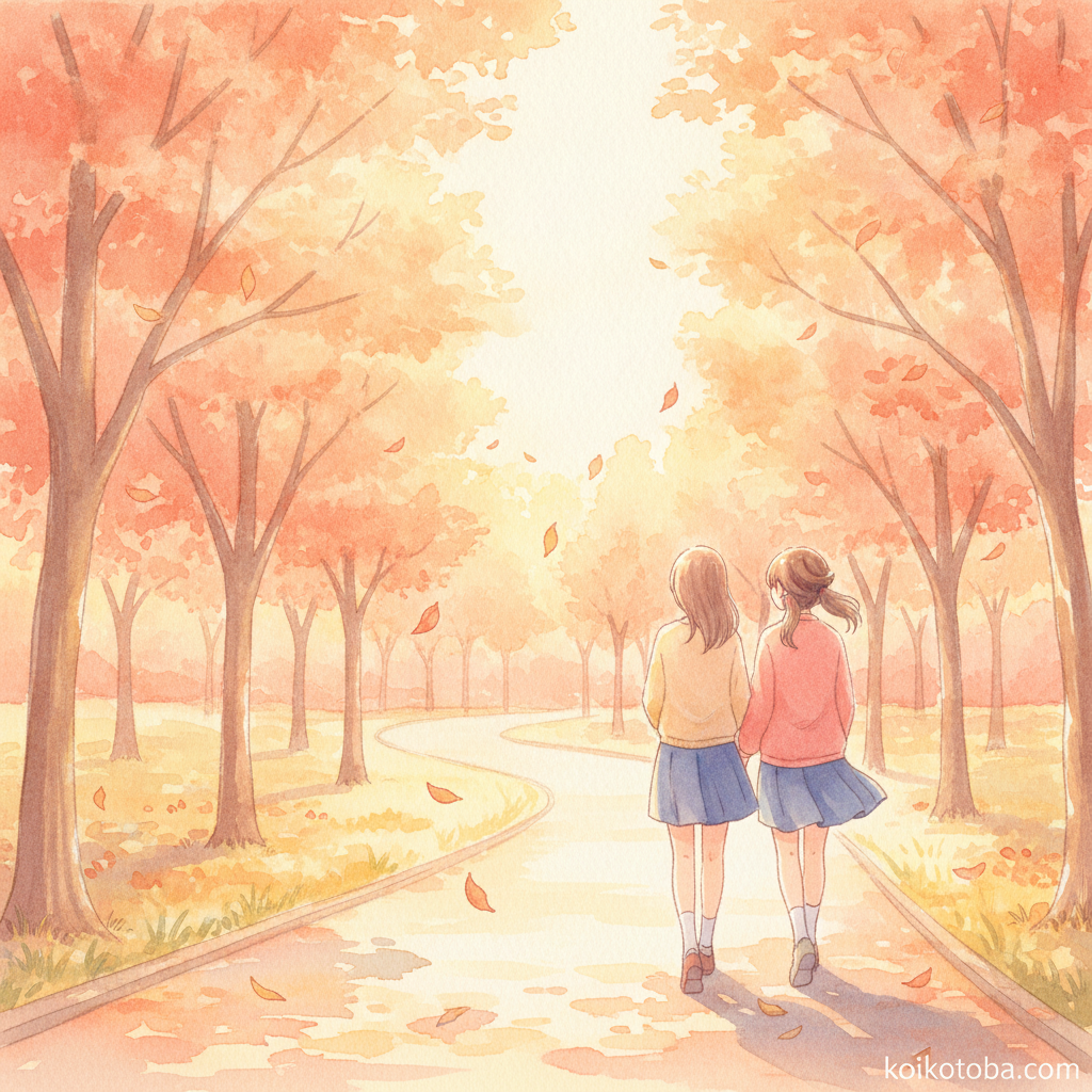 エモい恋愛のイメージ・夕暮れの公園を歩く二人の後ろ姿