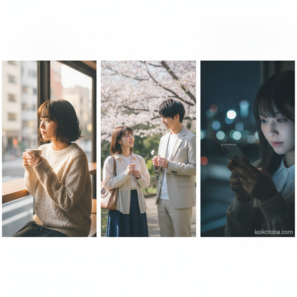 夜、スマホを握りしめる手元と窓の外の街灯り