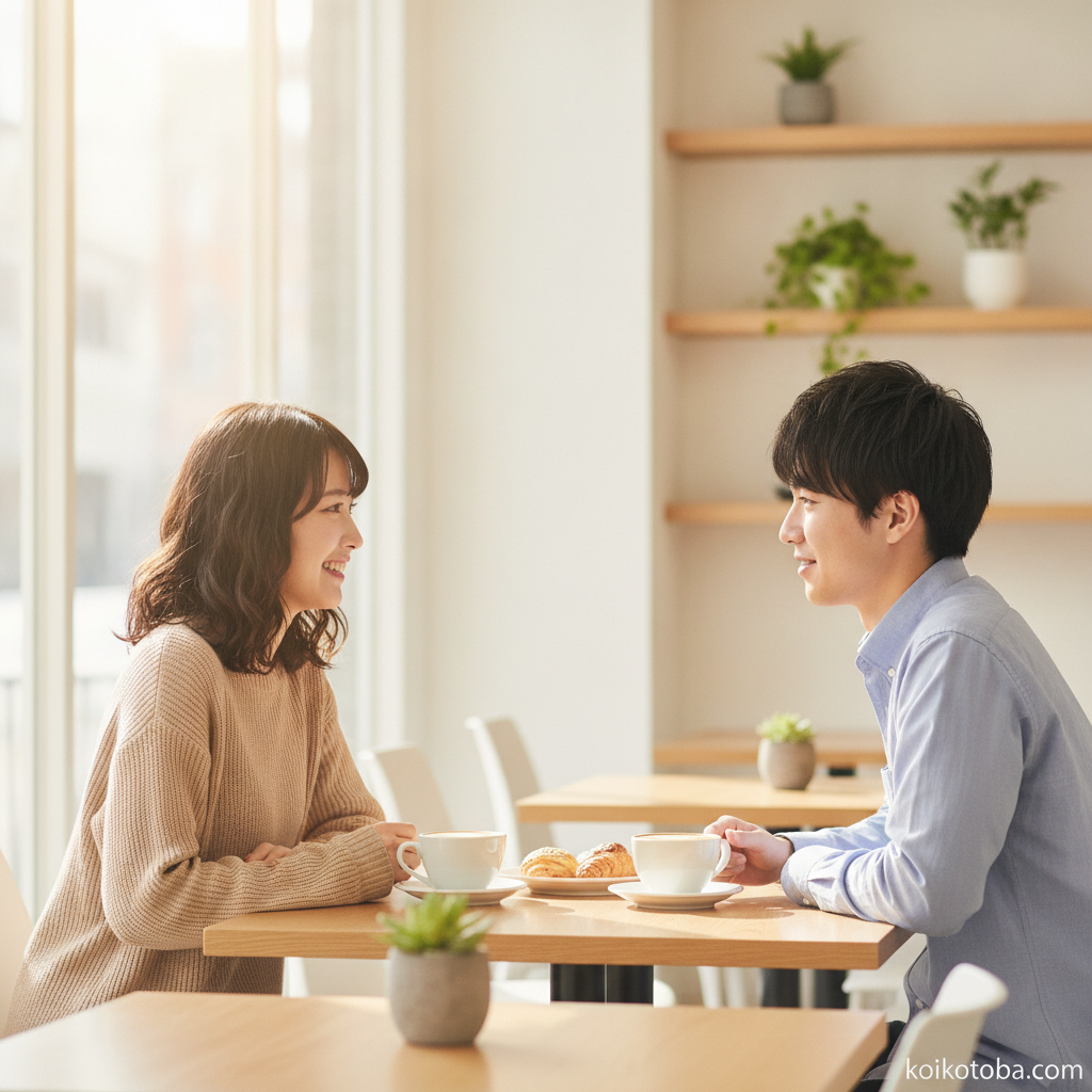 カフェで初対面の会話をする二人