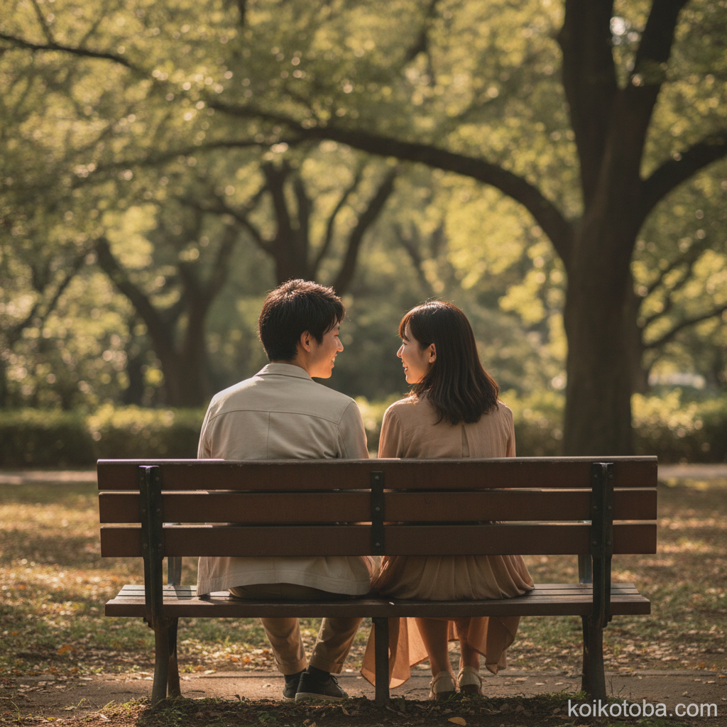 公園で会話を楽しむ男女の後ろ姿