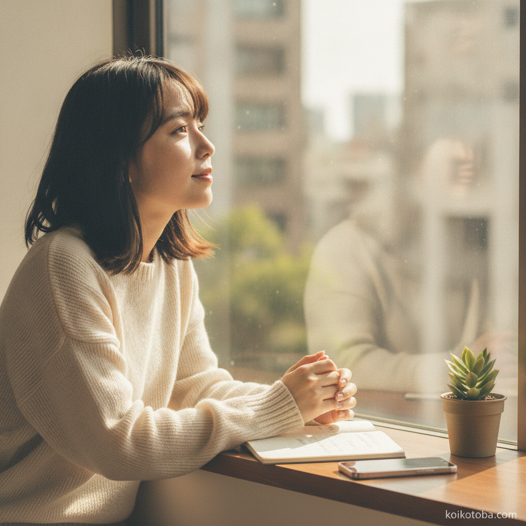 窓の外を眺めながらリラックスする若い女性