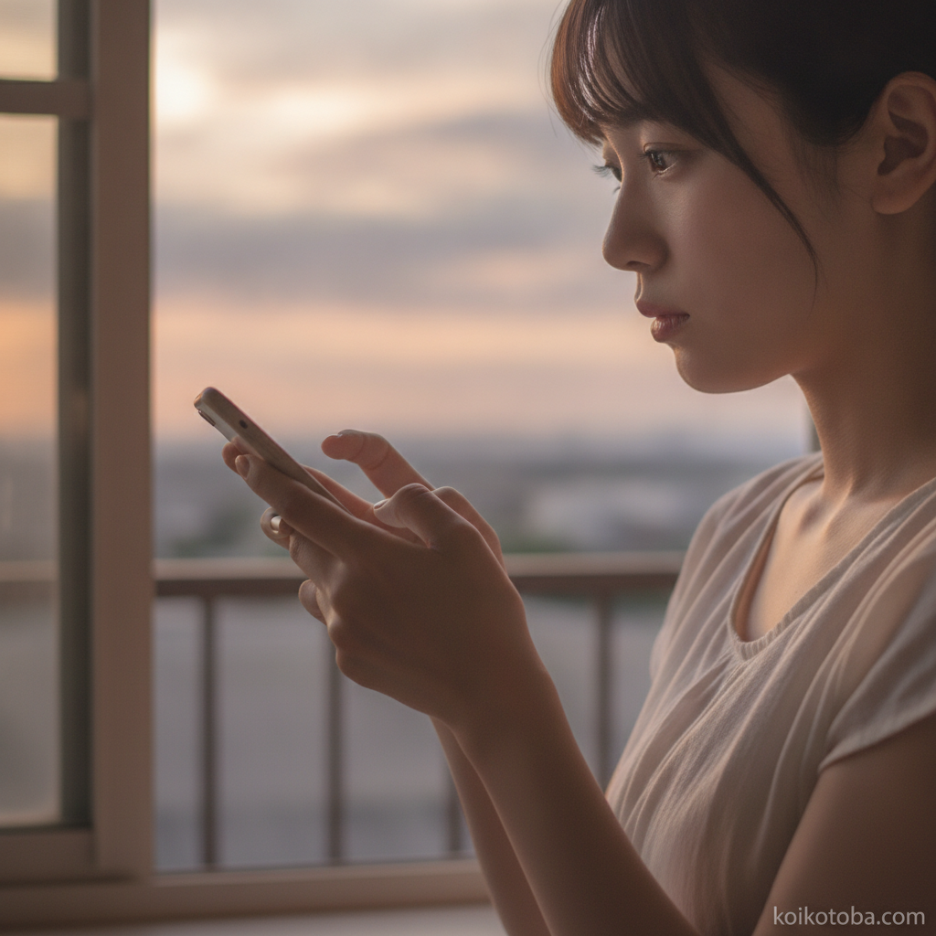 スマホを見つめて誘いのLINEを打とうか迷う手元