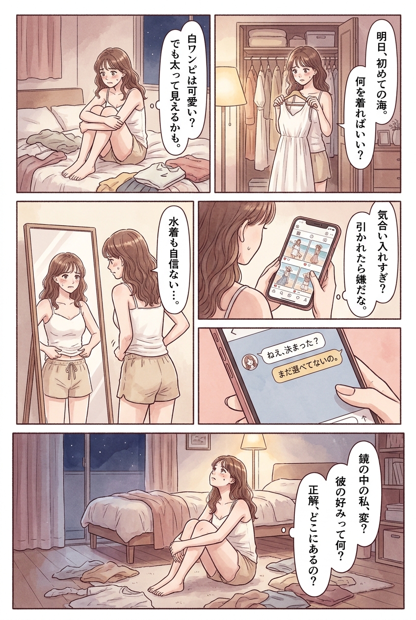 海デートの服装、彼が見惚れやすい5つの瞬間｜抜け感・素材・自分らしさ｜恋愛マンガ