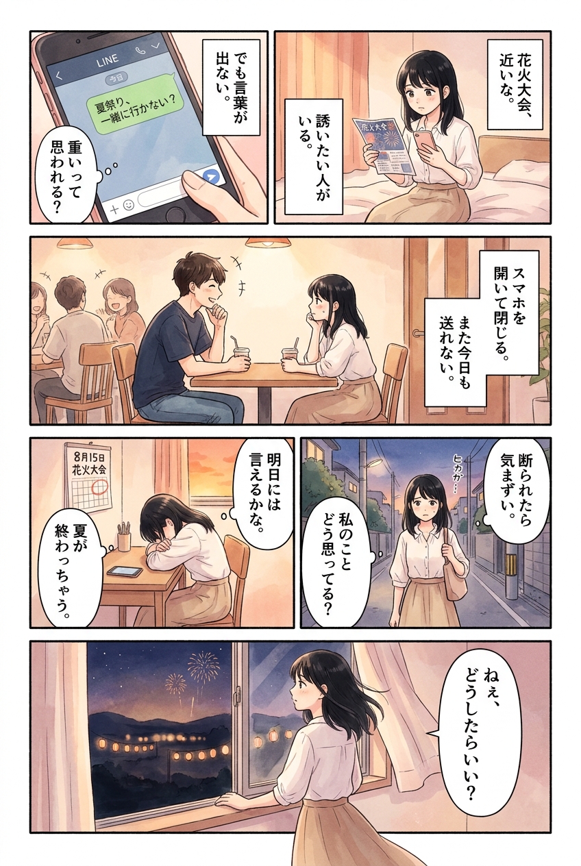 夏祭りの誘い方｜好きな人を緊張させない当日待ち合わせ術7選｜恋愛マンガ