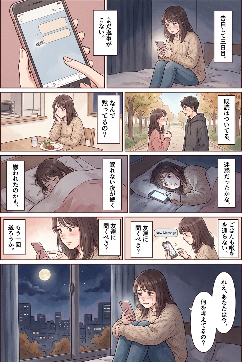 告白の返事が遅い男性心理7選｜待つ間のNG行動と一言｜恋愛マンガ