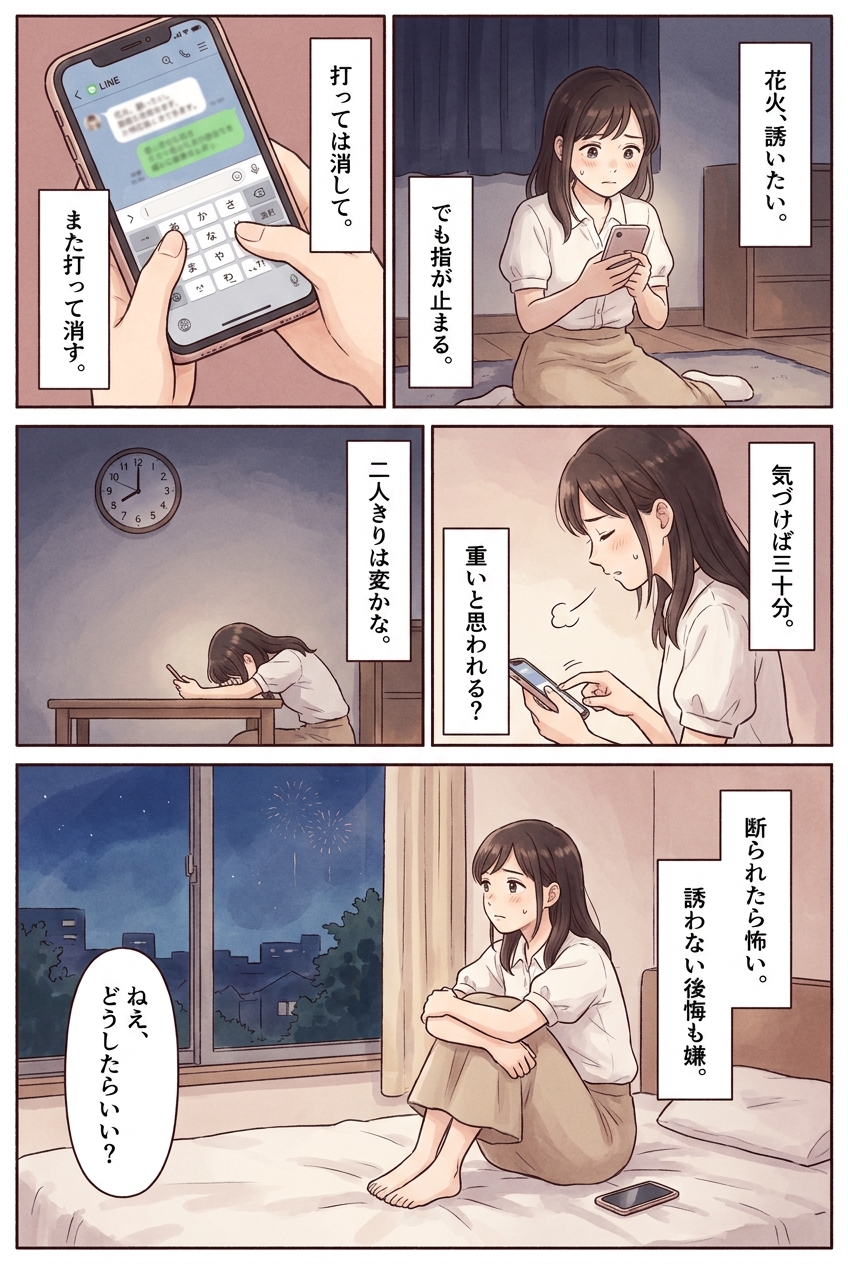 花火大会に二人きりの誘い方｜断られない切り出し方と返事が来るLINE例文｜恋愛マンガ