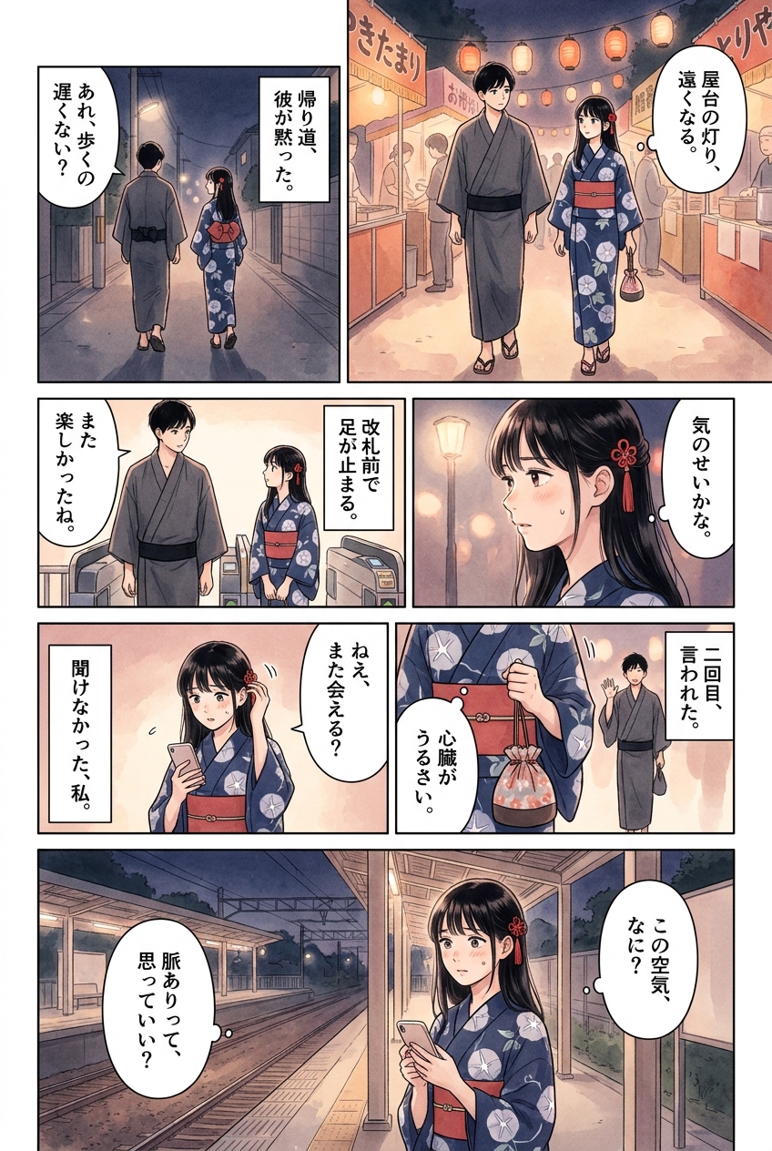 浴衣デートで脈あり彼が見せる帰り際の行動7選｜恋愛マンガ