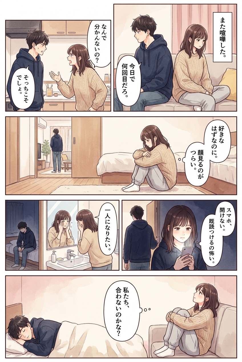 喧嘩ばかりで疲れた時の対処法7選｜心を休める距離感｜恋愛マンガ