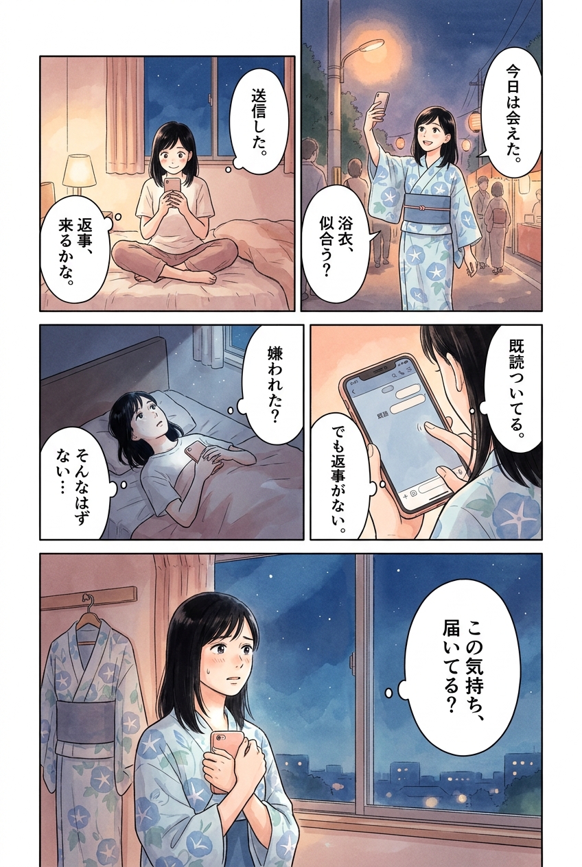 浴衣LINE送ったら既読スルー？反応別の次の一手7選｜恋愛マンガ