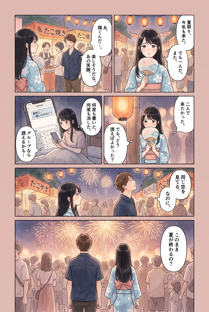 好きな人と夏祭りに行きたい！グループから二人きりに持ち込む手順｜恋愛マンガ