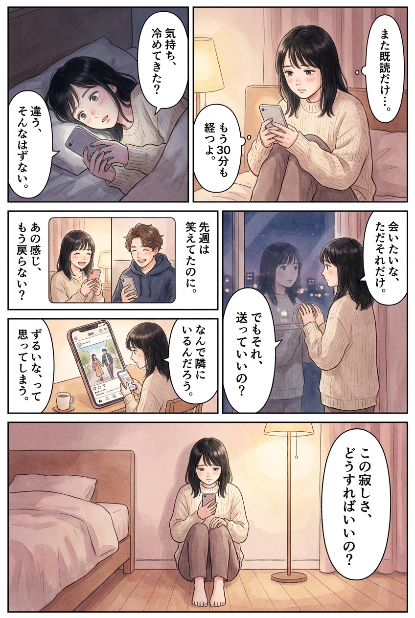 遠距離恋愛が寂しいときの乗り越え方8つ｜連絡頻度の決め方とLINE例文6選｜恋愛マンガ