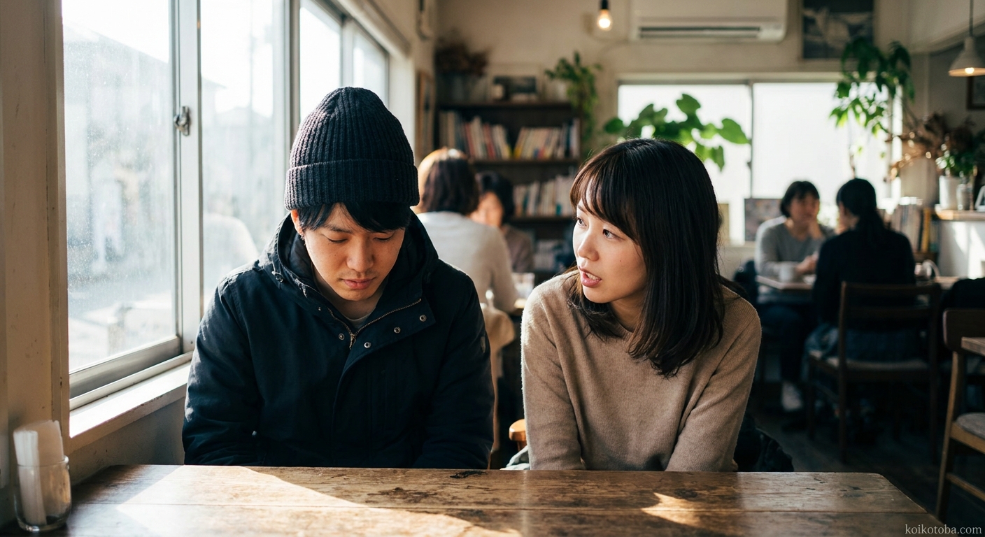 カフェで向かい合う男女
