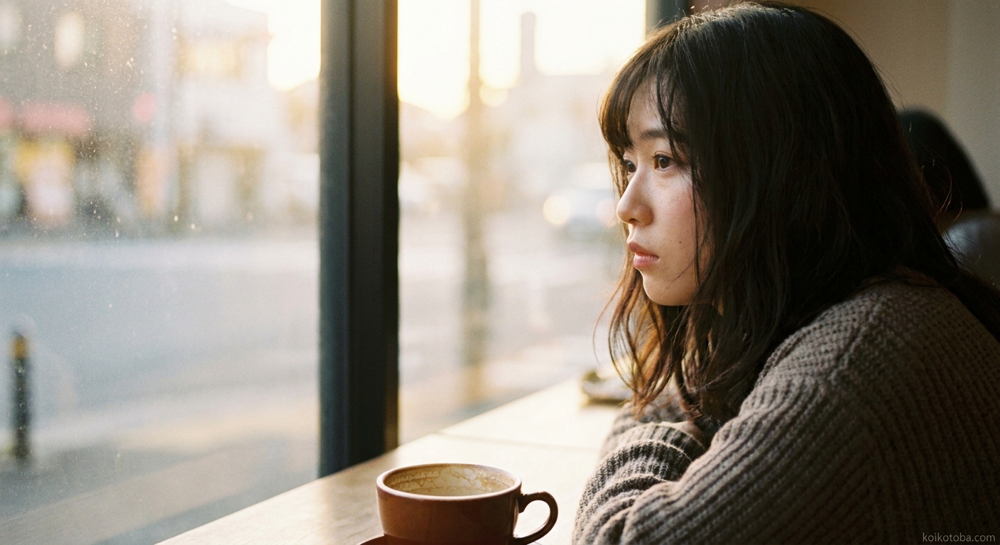 カフェの窓際でぼんやりと外を眺める女性