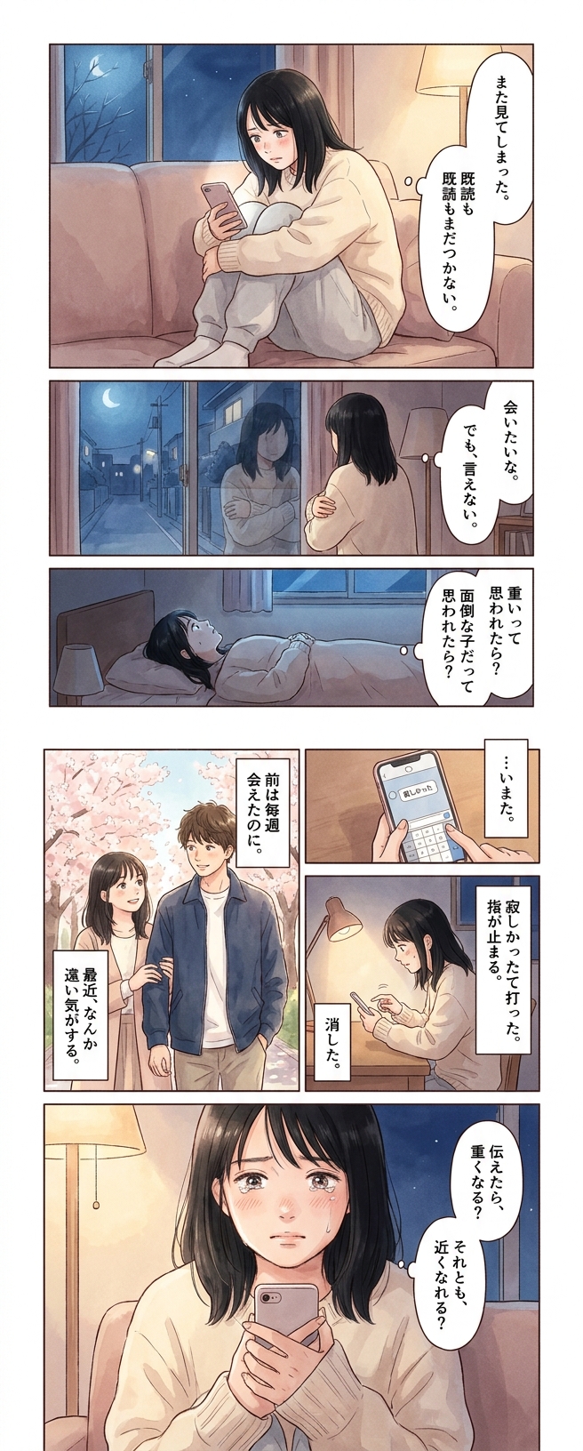 彼氏に会えない寂しさ、伝えると重い？伝え方で変わる距離感｜恋愛マンガ