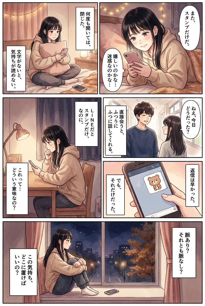 スタンプだけ返ってくる彼、脈あり・脈なしを分ける3つの違い｜恋愛マンガ