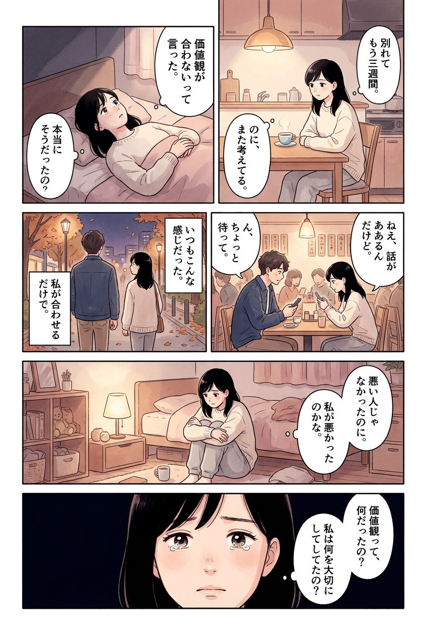 価値観の違いで別れた後に気づく3つのこと｜恋愛マンガ