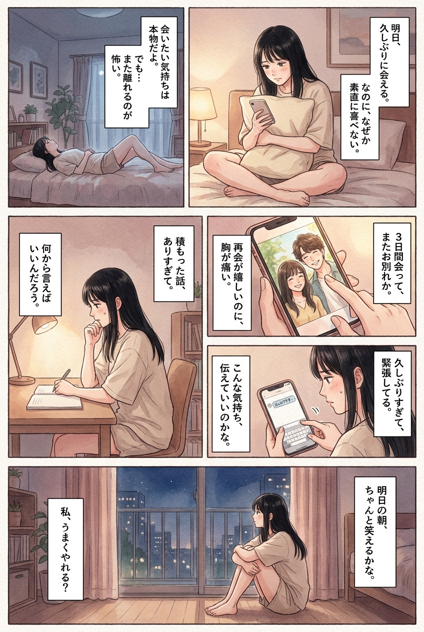 お盆の帰省で久しぶりに会う遠距離彼氏、再会前夜に整理しておく5つのこと｜恋愛マンガ