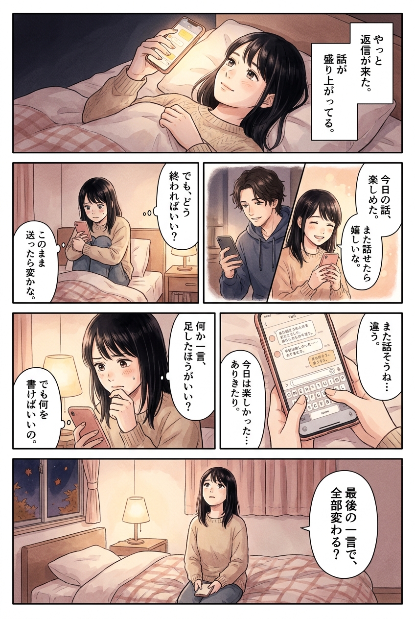 LINEを自然に終わらせる方法5選|好印象を残す最後の一言|恋愛マンガ