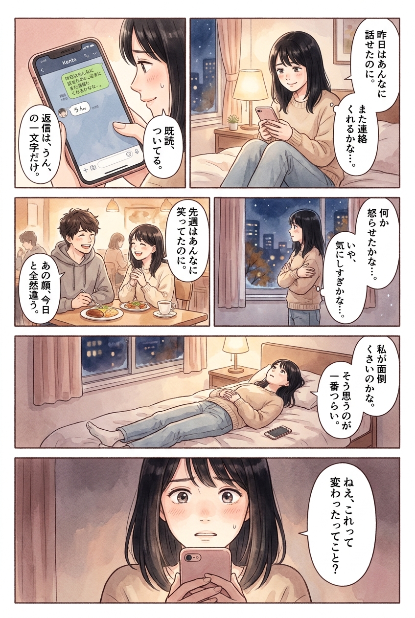 急に素っ気なくなる彼の男心、4つの場面分けで読む｜恋愛マンガ